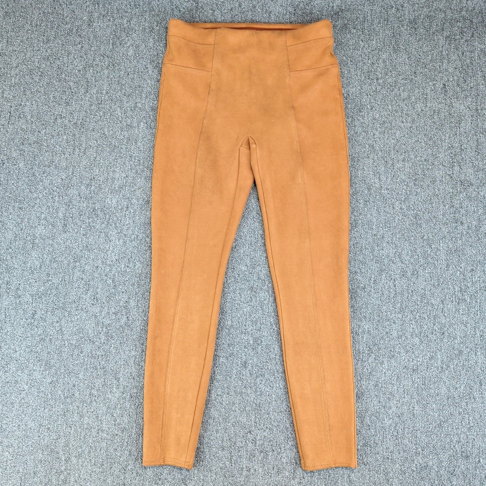 Spanx Faux Suede Leggings Womens Large Camel Tan High Rise Shaping Slim Pants — photo 2